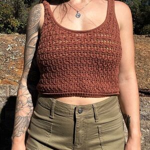 Brown Crochet Knit Tank Top